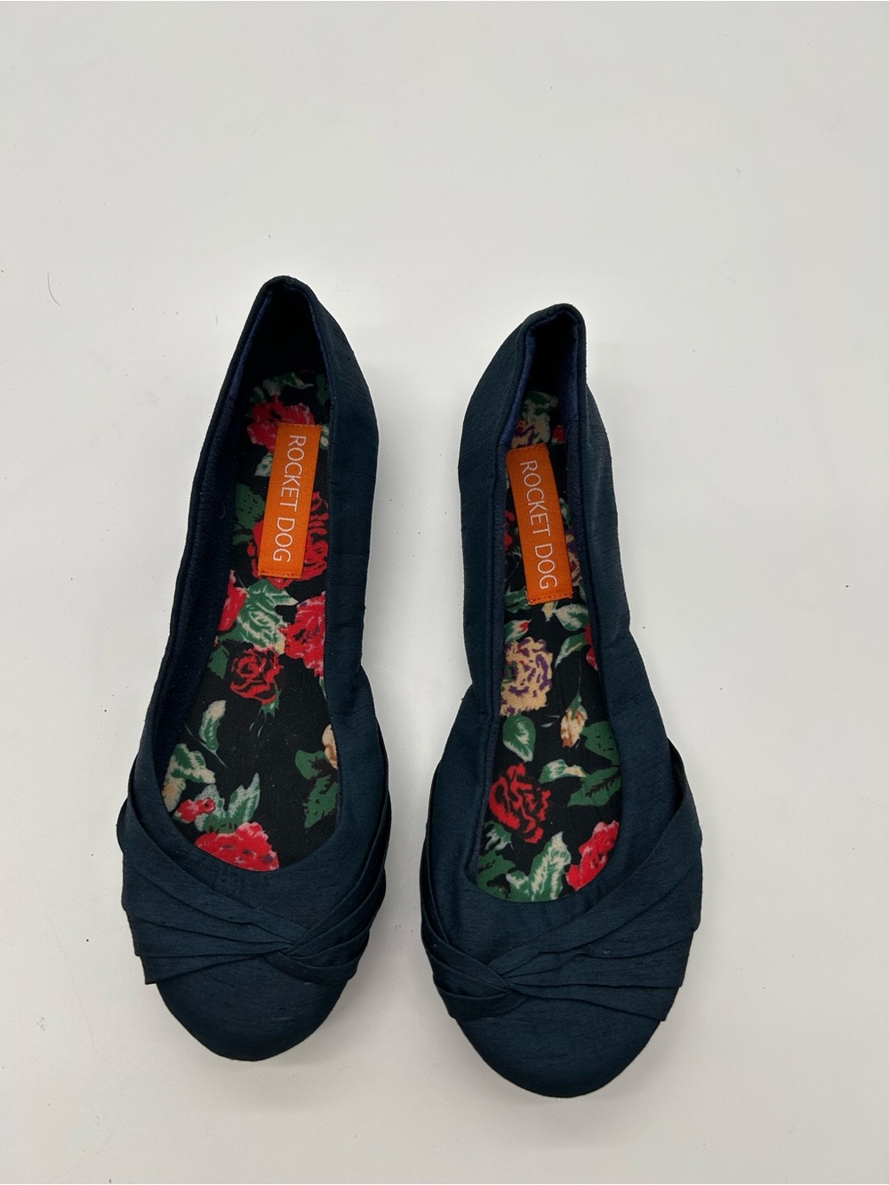 Rocket Dog Navy Floral-Trim Knotted Toe Flats